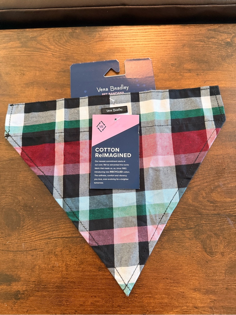 Vera Bradley Dog Plaid Collar Bandana in Green, Red, Pink, Black & White